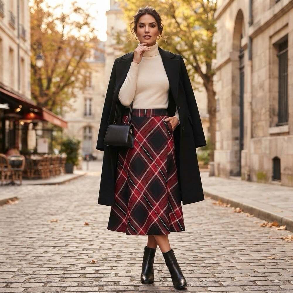 Vtg Y2K Academia Bias Sz 12 Tartan Plaid Red Aline Maxi Skirt Ivy League Holiday